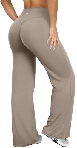 OQQ Yoga Pants Women High Waist Stretch Casual Soft Straight Leg Bottoms Taupe