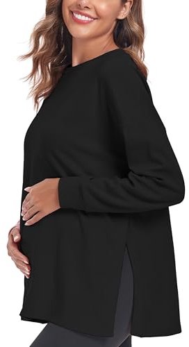 Love2Mi T-shirt de grossesse à manches longues pour femme, Noir , XXL