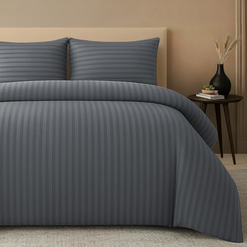 Pamposh Satin Stripe Single Duvet Cover Set Pack of 2 - Premium Hotel Quality Quilt Cover Bedding Sets - Hypoallergenic Ultra Soft Microfiber Bed Linen