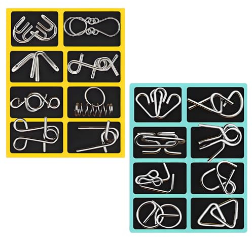 16 Pieces Metal Wire Puzzle Logic Brain Teaser Set, Metal Puzzles for Kids and Adults IQ Test Toy Metals Brain Teaser Puzzles Ring Educational Toys Knots Lock Puzzles Gift for Party Favor