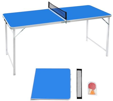 ROGONPDK Tavolo da ping pong pieghevole per interni, tavolo da ping pong portatile, tavolo da ping pong con racchetta da ping pong, set per sale attività scolastiche