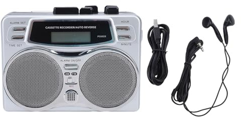 Bärbar kassettbandspelare, multifunktionell AM FM Radio Recorder 2 Inspelningsläge Retro bandspelare med högtalare Hörlursuttag Digital klocka Timer Inbyggd mikrofon för bil