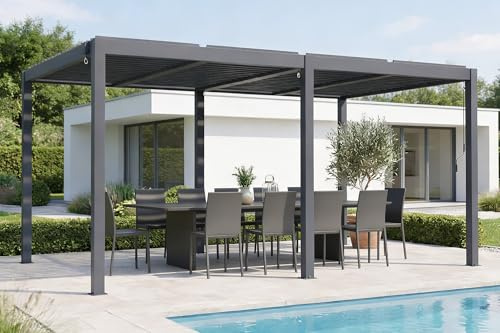 Cazeboo Pergola bioclimatica autoportante AGOSTA 5x3, altezza 250cm - Alluminio grigio