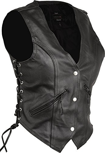 GearX Mujer Piel Chaleco Motocicleta Vitange Motorista Moda, L