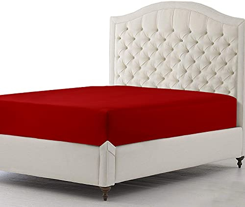 Sapphire collection 300 Thread Count 100% Egyptian Cotton Fitted Sheets (Super King, Red)