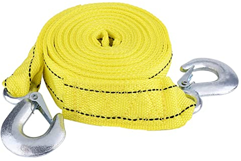 Qiilu Tow Rope, 4 Meter Load 5 Ton Tow Rope Heavy Duty Car Trailer Towing Rope Strap Tow Cable with Hooks Emergency Vehicle Tool