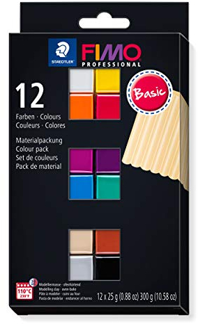 STAEDTLER 8043 C12-1 FIMO professional ofenhärtende Modelliermasse. Kartonetui mit 12 sortierten Basic-Farben.