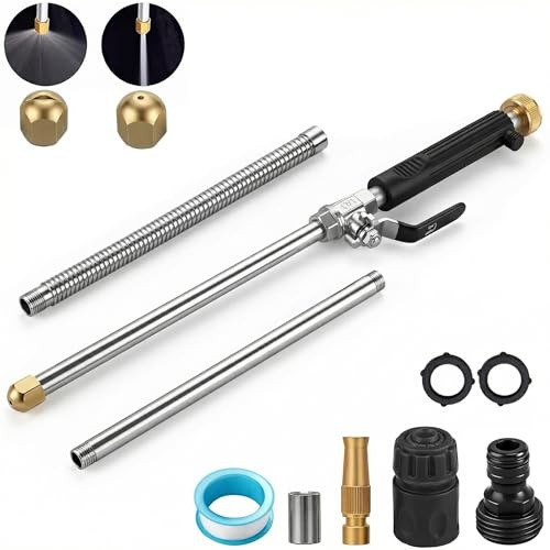Hydro Jet High Pressure Power Washer-high pressure cleaning tool Extra Long Extendable Wand,Flexible Water Hose Universal Nozzle,Gutter Patio Car Pet Window Cleaning tool black