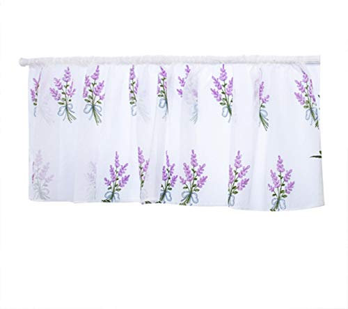 Hapivida Kitchen Voile Curtains Short Sheer Embroidery Pastoral Style Cafe Curtain Floral Window Valance Cafe Curtains for Home Decor, Bathroom, Laundry Room,39.37 * 19.69in, Purple
