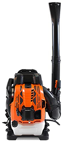 BOUDECH Laubbläser mit 4-Takt-Rucksack, 75,6 cc, 2,5 kW, ergonomische Rückenlehne mit gepolsterten Schultergurten Max-Comfort und Blasgeschwindigkeit bis zu 320 km/h, Orange