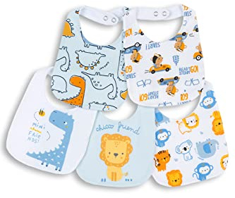 Chicco, Set 5 Baberos Bebé Niño y Niña en Algodón Suave, Talla Única, Designed in Italy
