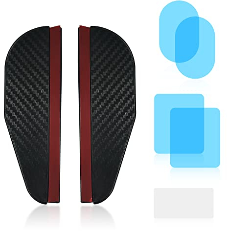 1 paire de housses protection contre pluie pour rétroviseur voiture avec 4 films protection voiture et 1 raclette, fibre carbone grain pluie, protection solaire, pour plupart des voitures, camions