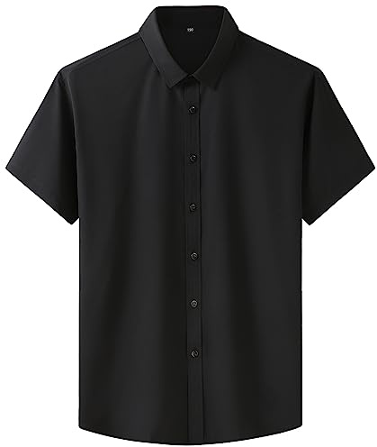 Chemise business en soie glacée pour homme - Anti-rides - Séchage rapide - Solide - Manches courtes - Chemise boutonnée décontractée pour l'été