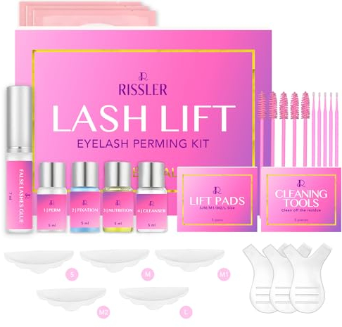 Kit Laminazione Ciglia Professionale Rissler - Permanente e Lash Lift Duraturo 6-8 Settimane - Siero, Colla & Pad Inclusi - Effetto Naturale - Uso Domestico & Salone