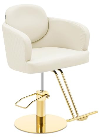 Physa Physa WINMFORD Cream & guld frisörstol med fotstöd 480–630 mm 200 kg krämfärga/gyllene barberstol frisörstol höjdjusterbar användningsstol frisör