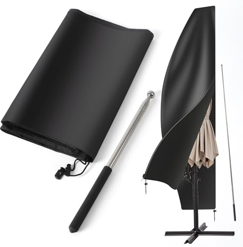 Ciberate Housse de protection pour parasol déporté - Imperméable - En tissu Oxford 420D - Avec tige - Coupe-vent - Noir - 265 cm x 40/70/50 cm