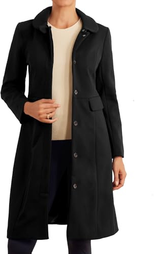 Allegra K Caban Mi-long Femme Manteau à Col Claudine et Boutonnage Veste d'Hiver à Manches Longues avec Poches Manteaux Classique Blouson Longs Décontractés Noir XL
