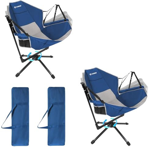 OZMSHF 2 Set 360 Degrees Swing Camping Chair, Portable rocking Camping Chair with Swivel and Reclining Design, Supports 300lbs, Ideal for Camp, Travel and Beach (Blue Gray