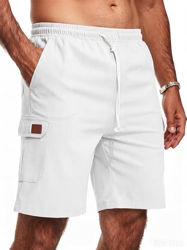 Zetieny Pantaloncini Lino Uomo Bermuda Pantaloni Corti Estivi Leggeri con Elastico e Tasche