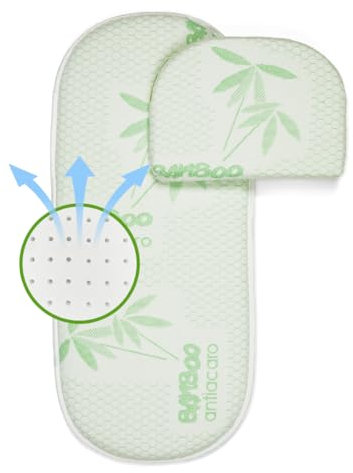EPSELIA Bio-Bambu-Matratze für Kinderwagen, mit Kopfkissen, Zertifizierung gegen Erstickungsgefahr EN16890:2017, Struktur mit Belüftungslöchern, milbendicht, Oeko-Tex® Certipur™