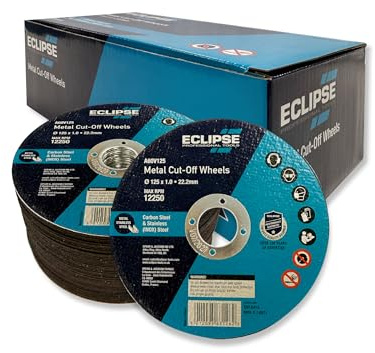 Eclipse Professional Tools A60V125BP Ultra-Thin Cutting Discs 125 x 1.0 x 22.23mm - Precision Cuts, Minimal Heat, Reduced Material Loss, Ideal for Metal, Ceramic, Glass, and Composites - 100 x Blades