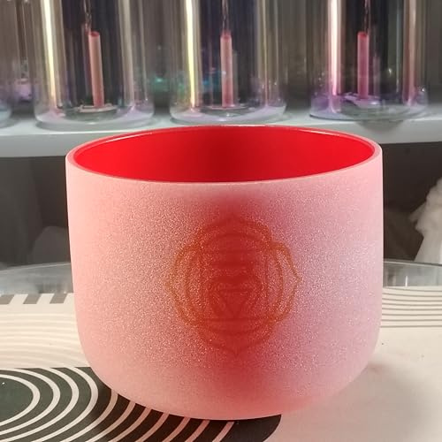 Bol chantant en cristal de quartz rouge givré 432 Hz, chakra racine C, pour méditation, yoga et relaxation, 20,3 cm