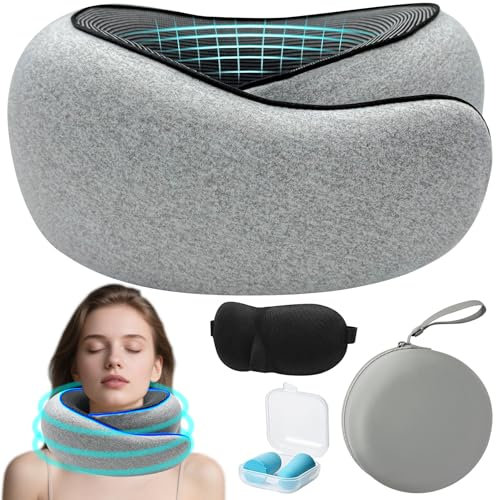 TZEKING Nackenkissen Flugzeug,360 °Reisekissen Flugzeug,Reisekissen Memory Foam Nacken, Nackenhörnchen Erwachsene Set - Ergonomisch,mit Aufbewahrungsbox,Augenmaske und Ohrstöpseln