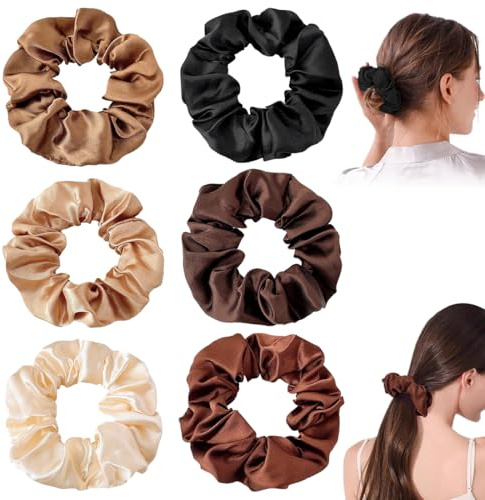 6 Pezzi Scrunchies per Capelli in Raso, Più Morbido Di Seta Scrunchies, Morbido Elastico Capelli Seta, Set Elastici Capelli Stoffa Raso per Donne Ragazze