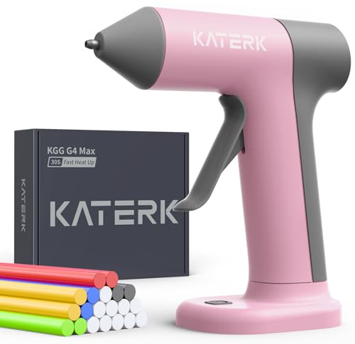 Katerk Pistola Colla a Caldo Senza Fili, Batteria da 2500 mAh, 30S Calore Veloce, Pistola Colla a Caldo Professionale con 20 Stick di Colla da 7mm, Ideale per l'artigianato, la Decorazione