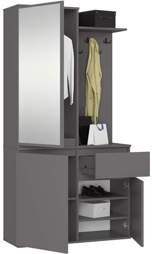AKORD Garderoben-Set ENTRO Schwarz 95 cm - Kompaktgarderobe Schmaler Flur - 3 Türen, 1 Schublade - 7 Regalböden - Flurgarderoben Set Modern - Flur Möbel Set, Industrial Stil - Graphitgrau