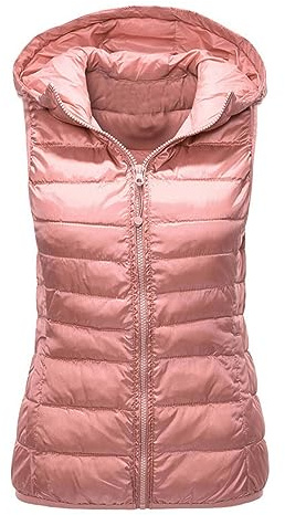 Flodxo Womens Gilets and Bodywarmers UK Winter Puffer Gilet Ladies Thermal Vest Lightweight Quilted Jackets Hood Warm Sleeveless Bodywarmer Outerwear Parka Coats Hooded Down Jacket Pink M