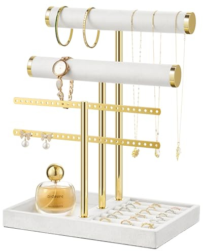 Josmimic Supporto per Gioielli Bracciali con 3 Livelli – Grande Rimovibile per Gioielli in Velluto per Braccialetto, Collana, Orologi, Anelli, Bianco