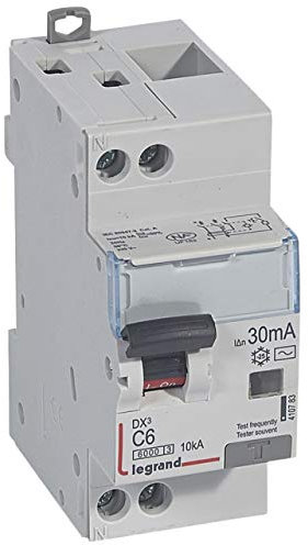 410783 Legrand Disjoncteur différentiel 6A 30mA type AC 1P+N DX³6000 10kA
