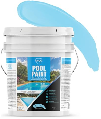 Dyco Waterborne Acrylic Pool Paint, Resistant to UV, Water, Salt, Chemicals, Fading, Cracking & More, Seals Hairline Cracks (Ocean Blue, 5 Gallon)