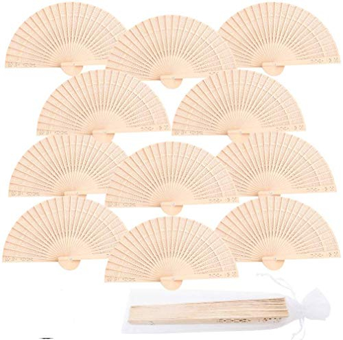 iZoeL 12 Pezzi Ventaglio Bambù Ventagli Matrimonio Ventaglio Pieghevole Ventaglio Spagnolo, per Bomboniere Matrimonio Baby Shower Ospiti Regalo Compleanno Regalo - Legno Colore Ventaglio