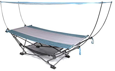 MacSports Collapsible Portable Folding Hammock with Removable Canopy - Includes Pillow and Mesh Storage Net, Freestanding, Heavy Duty, Outdoor Hammock (Teal)