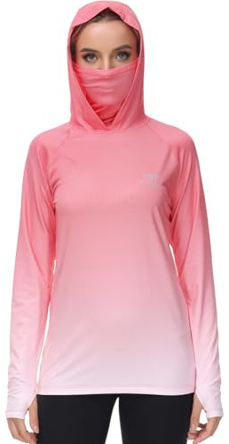 Bassdash FS23W Chemise à Capuche de Pêche UPF 50+ pour Femme avec Masque Facial et Trous pour Les Pouces