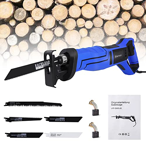 Sierra de sable profesional de 900 W, altura de elevación de 28 mm, cambio de hoja de sierra sin herramientas, gran área de agarre suave, incluye 5 hojas de sierra para madera/metal y plástico