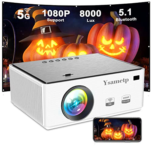 Videoprojektor, 5G WiFi Bluetooth Projektor Full HD 1080P Projektor 4K Support Movie Projector 8000L Oudoor Tragbarer Mini Projektor Kompatibel mit TV Stick Laptop Tablet PC HDMI USB