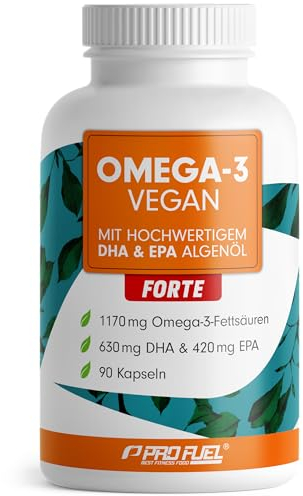 Omega-3 vegan FORTE - 90 Kapseln - 2000 mg Algenöl pro Tag - hochdosiert mit 630mg DHA + 420 mg EPA - vegane Omega-3 Algenöl Kapseln - DHA:EPA Verhältnis 3:2 - laborgeprüft mit Analyse-Zertifikat
