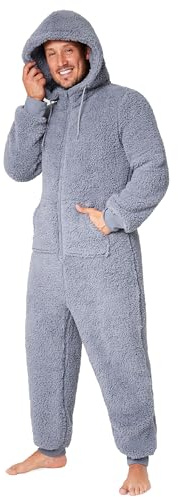 CityComfort Pigiama Intero Uomo - Pigiama Invernale Uomo in Caldo Pile con Cappuccio M-3XL - Pigiami Interi per Ragazzi Idea Regalo (Grigio, L)