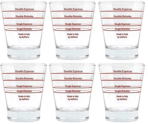 VIA CREMA - 6 Vasos de Medir Café Espresso (Negro, Vidrio, 30 ml)