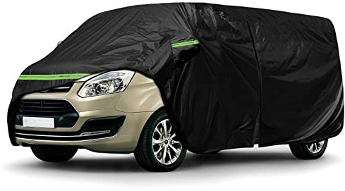 Soekodu Étanche Bâche Voiture, Housse de Protection Voiture Remplace pour Ford Transit Custom 2012-2022, 300D Tous Temps Housse Voiture avec Porte Zippée et Sangle Coupe Vent