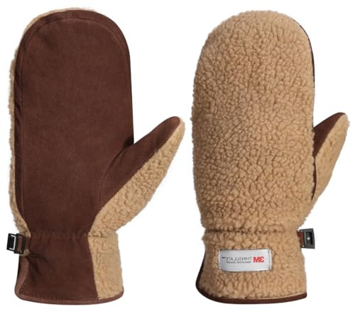 Harssidanzar Mitaines en cuir pour femmes pour l'extérieur chaud polaire hiver ski gants en peau de mouton daim SL020EU,Chameau/Marron foncé,Taille S