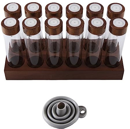 Dropfree 12 Pieces Coffee Bean Storage Tubes, Coffee Bean Cellar, Wooden Stand and Funnel, Espresso Accessories