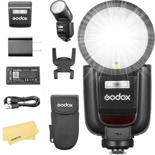 Godox V1 Pro C V1Pro C Rundkopf-Kamerablitz für Canon Flash Speedlite-Blitzgerät, 76 Ws 2,4 G TTL 1/8000 HSS, 500 Blitze mit voller Leistung, 1,3 s Recyclingzeit, 2980 mAh Li-Ionen-Akku