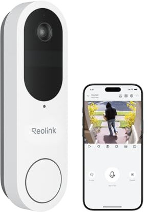 Reolink Caméra Sonnette 2K sans Fil avec Batterie, Wi-FI 2.4/5GHz, Vue tête-Pieds 1:1, détection des Personnes/véhicules/Colis, Pas de Frais mensuels, Audio bidirectionnel, Video Doorbell (Blanc)