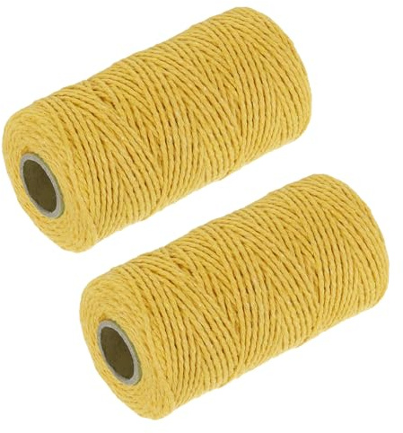 QUARKZMAN 2 st flätat bomullsrep, gult 100 m/109 yards, diameter 2 mm, för vägghängning, klädhängare för växter, stickat arbete, makraméknutning