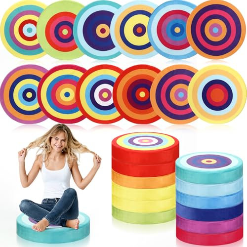 GlikCeil 12 Pcs Round Rainbow Floor Cushions for Classroom Carpet Circles Floor Pillows for Kids 15. 35'' Circle Flexible Seating Cushions Supplies Group Activity Marker for Kindergarten Playroom