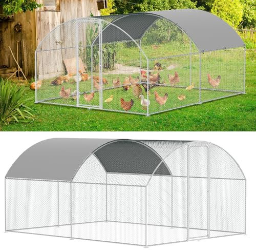 Peviasot Hühnerstall Freilaufgehege Verzinktem Stahl, 3x4x2m Outdoor Hühnerhaus Dome Roof mit Schloss und Wasserdichtes PE Gewebe, für Hühnerkäfig Vogelkäfig Kleintiere